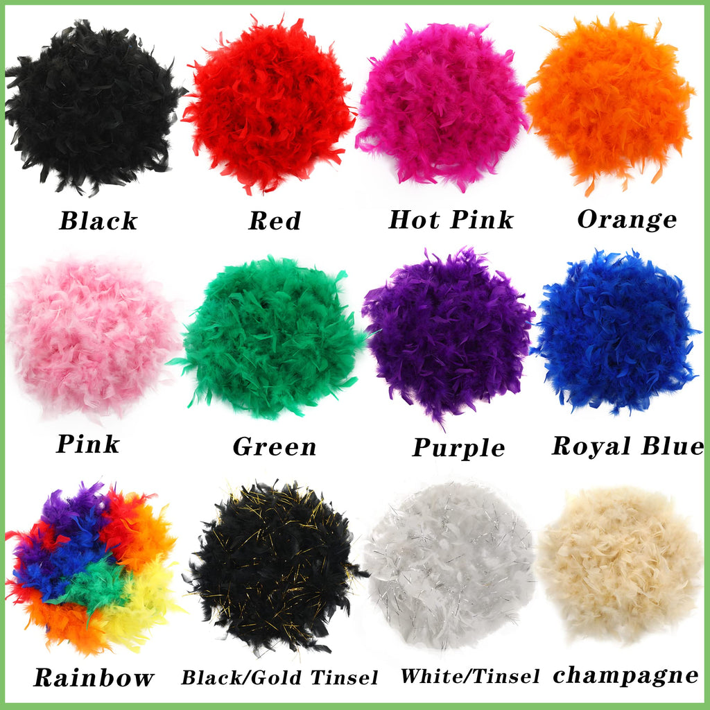 45g Fluffy Turkey Black Feather Boas Bulk for Party Decor,2Yards