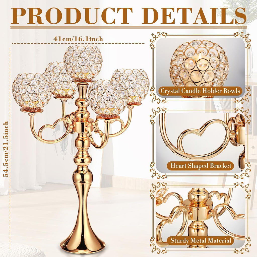 4 Pcs 5 Arm Crystal Candelabra Centerpieces for Tables 21.5 Inch Tall Crystal Candle Holders Bowlrty Events Table