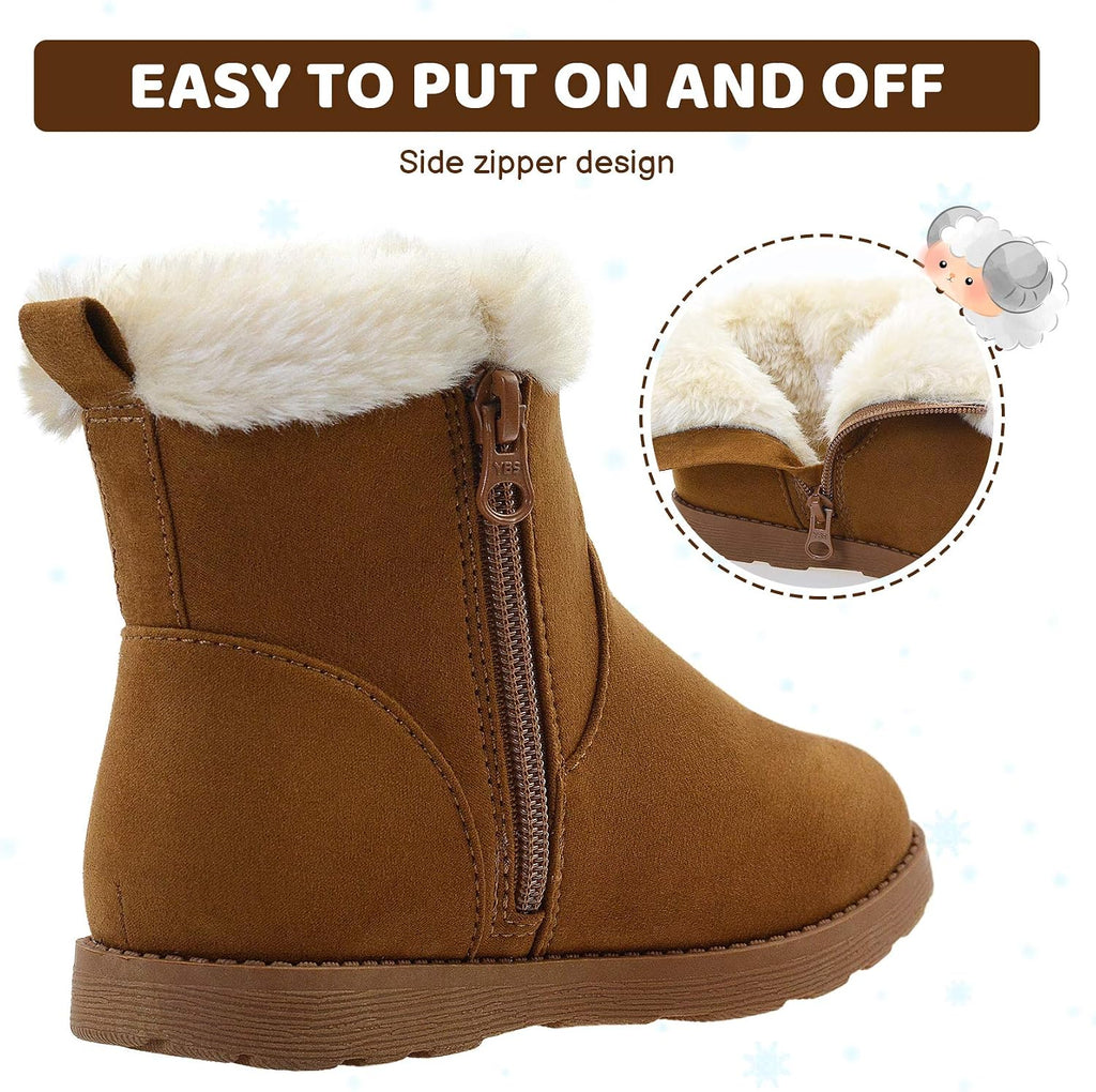Girls Fuzzy Warm Winter Short Boots with Furry Faux Fur Lining Bootie Shoes for Toddler Little Big Kids Girls