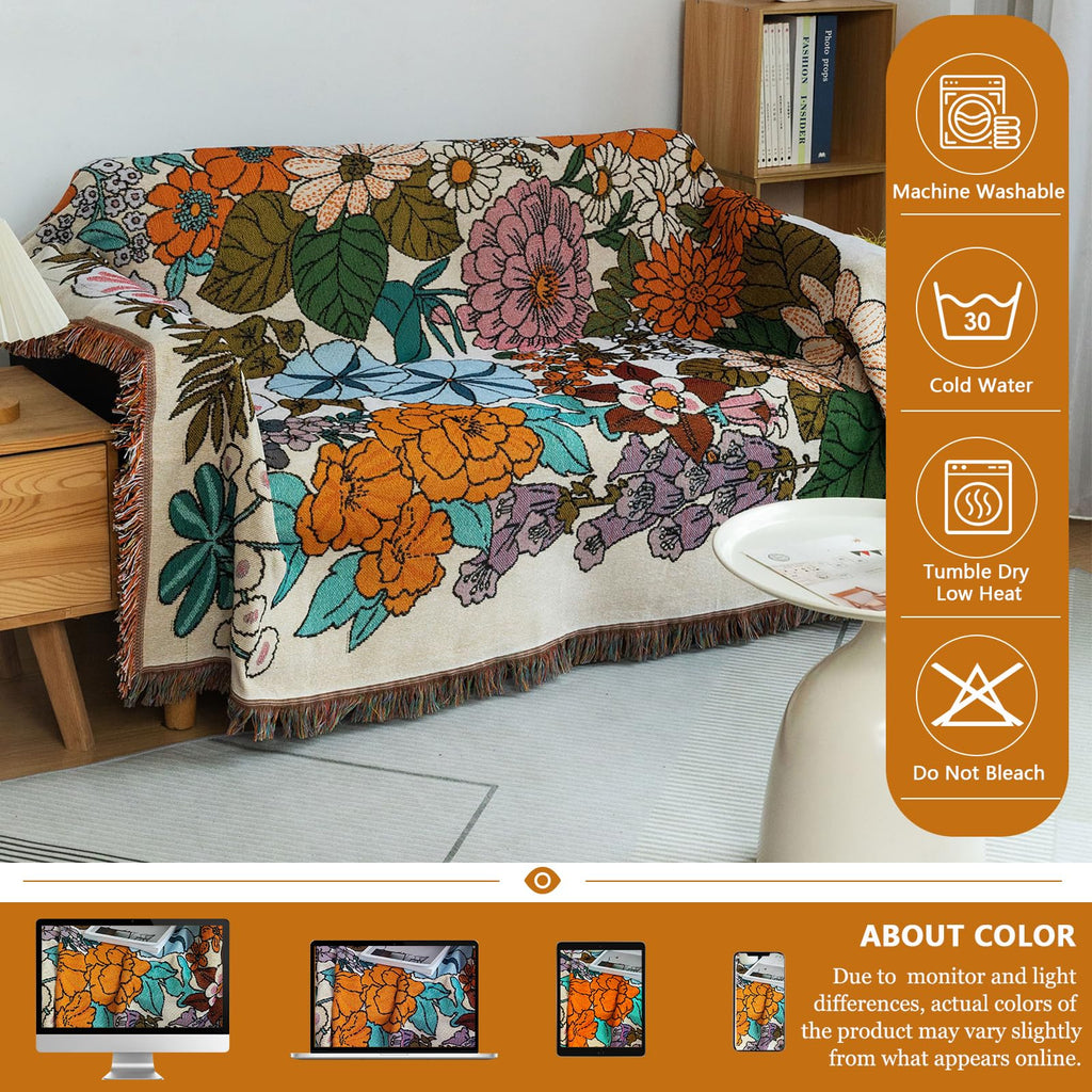Floral Couch Cover Blanket Botanical Farmhouse Throw Covers for Sofa Couch Loveseat Cover for 2 Cushion Couch Vintage