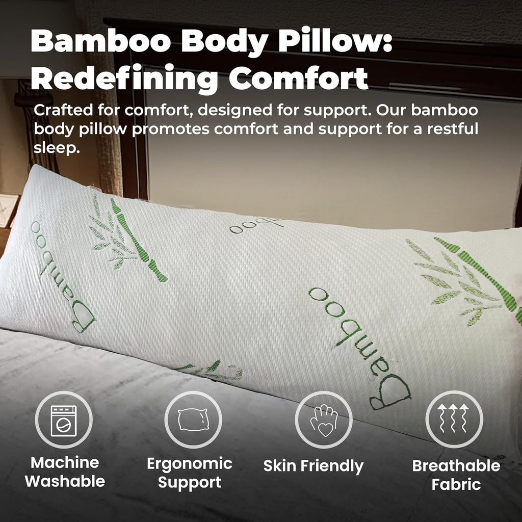 Full Rayon Bamboo Fiber Pillow Memory Foam Body Pillow for Side Sleeper, Huggable Long Body Pillow for Adults with