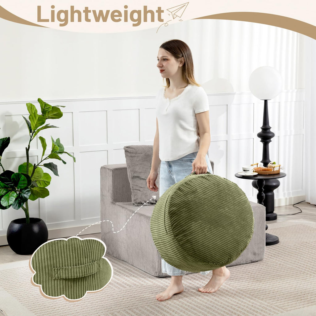 Round Stuffed Pouf Ottoman (Green, 26" D x 26" W x 18" H)