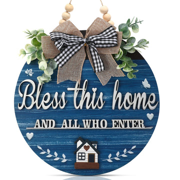 3D Bless This Home and All Who Enter Wooden Front Door Signs, Door Decorations Hanging, Christian Jesus Home Porch Wall
