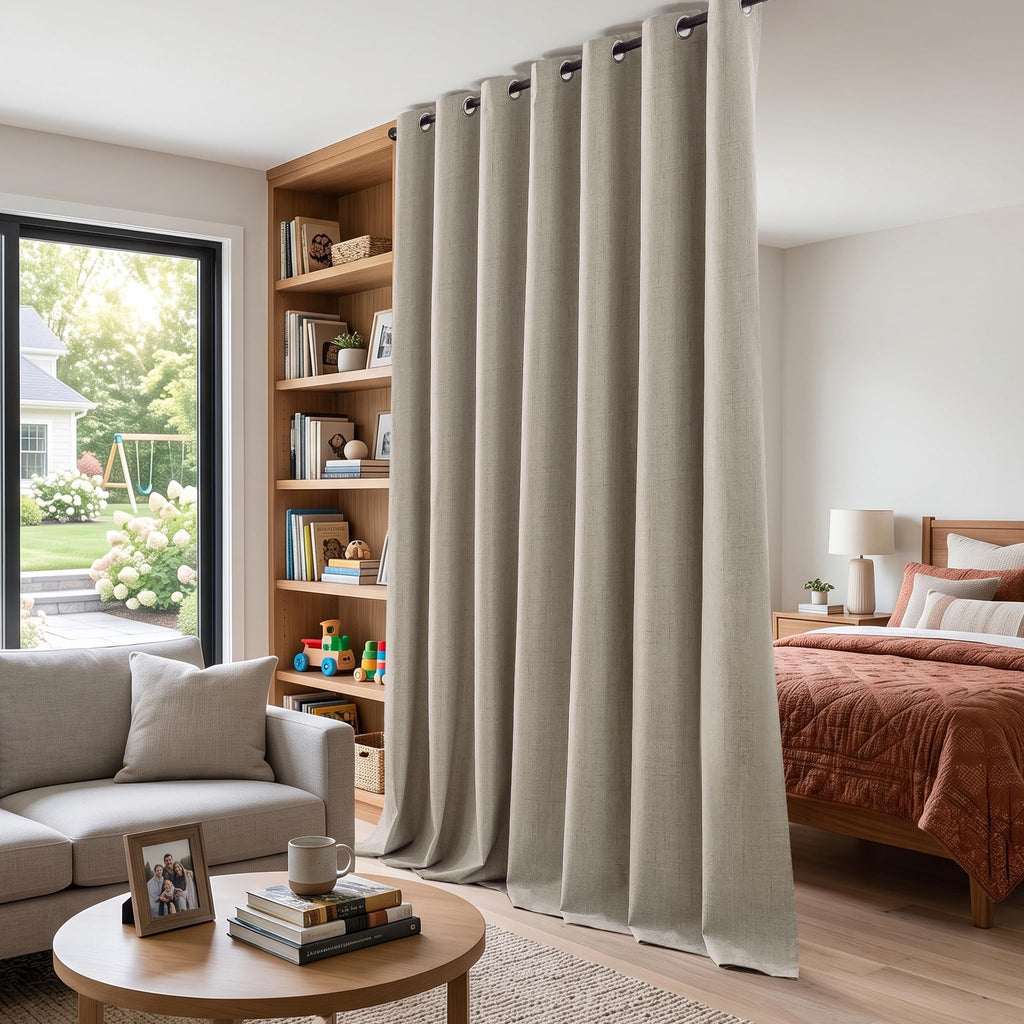100% Blackout Linen Drapes Sliding Glass Door Curtains 84 Inch