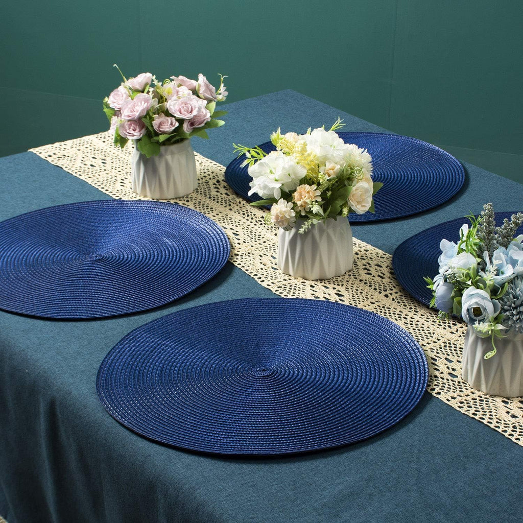 Round Placemats Heat Resistant Washable Non-Slip Woven Braided Table Mats for Dining Table Kitchen & Home - Set of 4