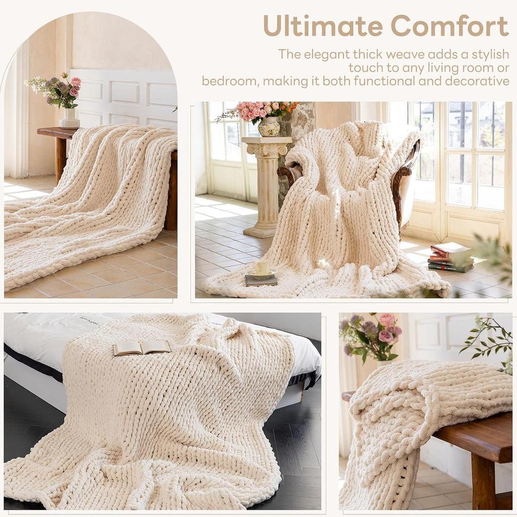 Chunky Knit Blanket - Luxury Soft Cozy 50 * 60 Throw Blanket,100% Woven Blanket Rope Knot Throw Blanket, Gift