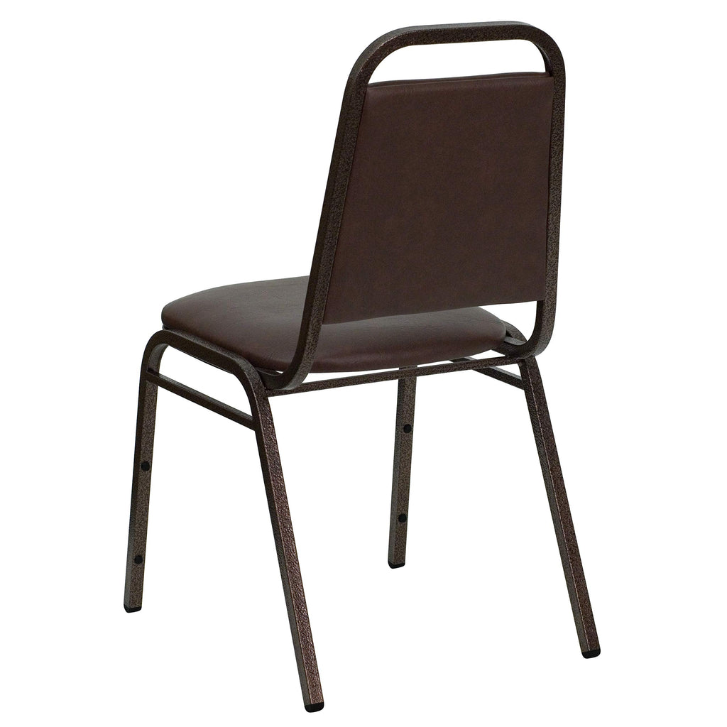 4 Pack HERCULES Series Trapezoidal Back Stacking Banquet Chair in Brown Vinyl - Copper Vein Frame