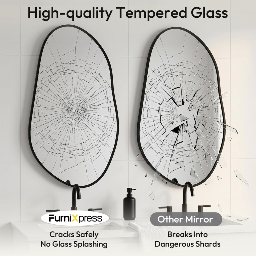 Brushed Gold 37x36 Inch Irregular Organic Pebble Wall Mirror