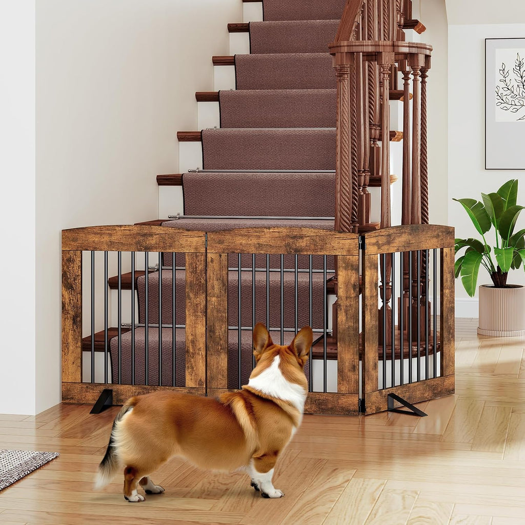Indoor Dog Gate with Support Feet, Freestanding Pet Gate for Doorway, Stairs, 24 Inch 3 Panels, Folding Dog Fence