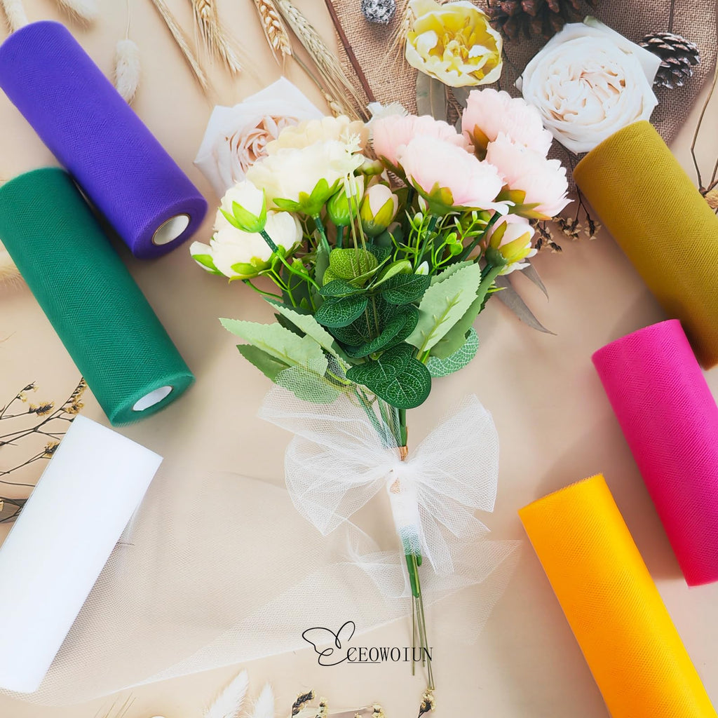 White Tulle Fabric 6" x25Y Sheer Netting for Tutu Wedding Crafts