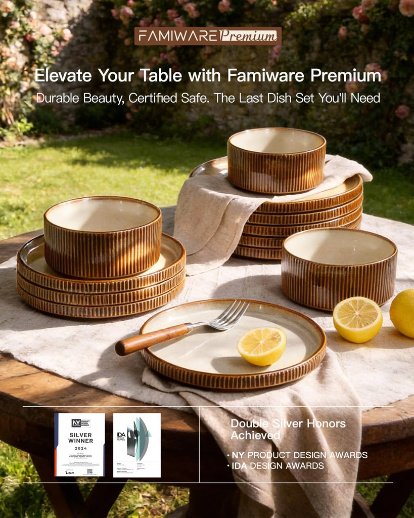 Dinnerware Set for 4, Reactive Glaze Plates and Bowls Sets