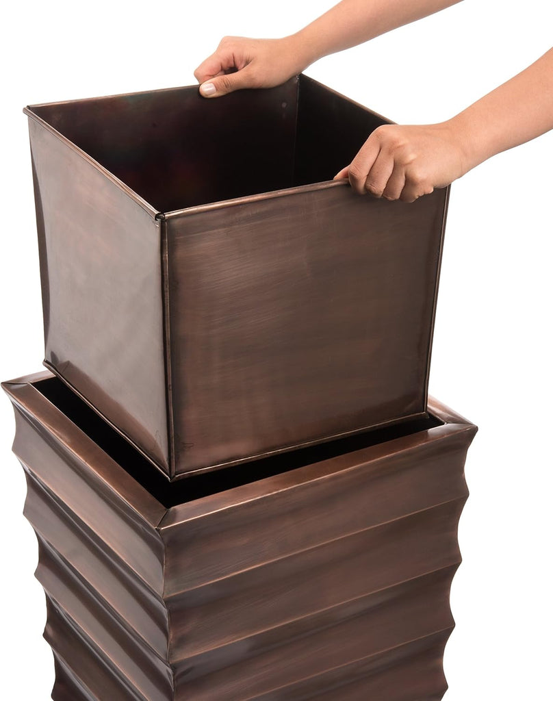 Planter - 36" Tall Antique Copper Finish - Drainage Hole | Outdoor Indoor Garden Pot, Metal Front Entryway Flower