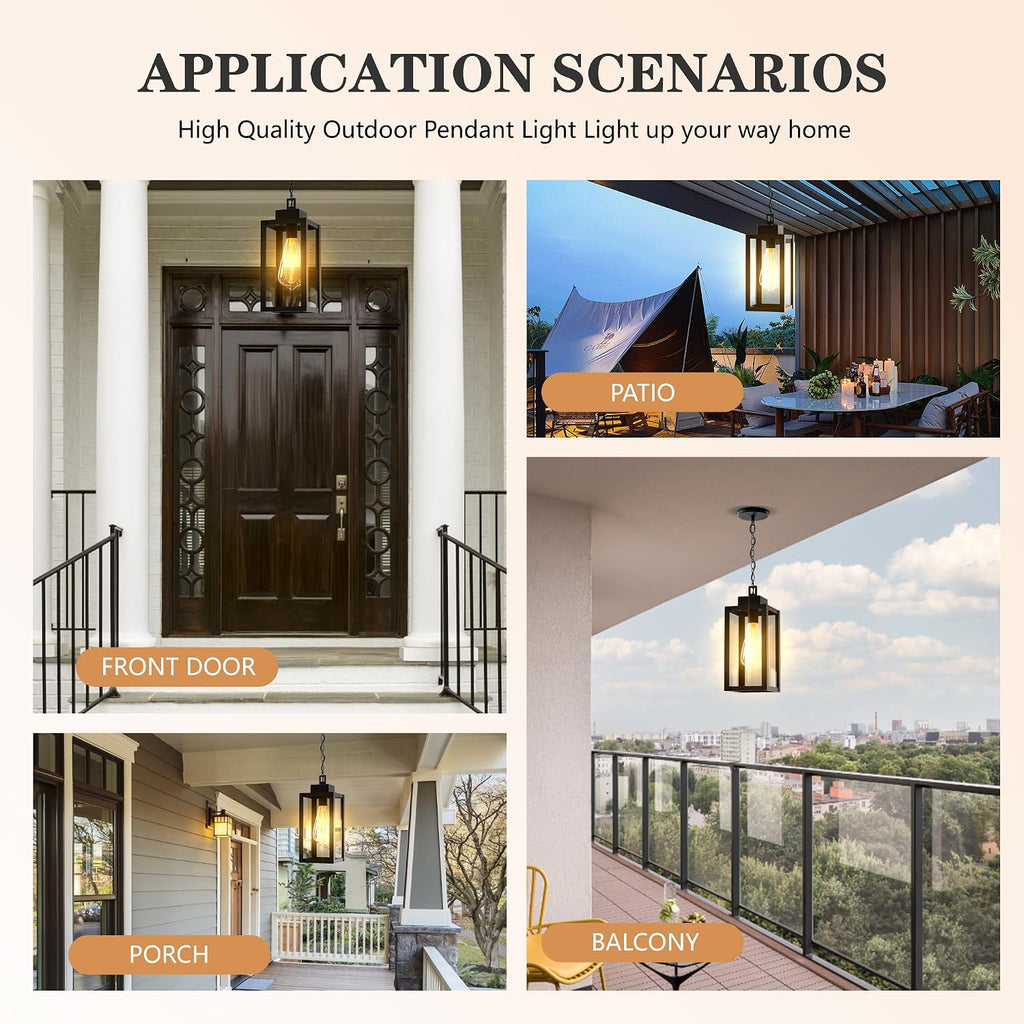 Outdoor Pendant Light Fixture Waterproof Outdoor Hanging Porch Light Anti-Rust Exterior Hanging Outdoor Lantern for