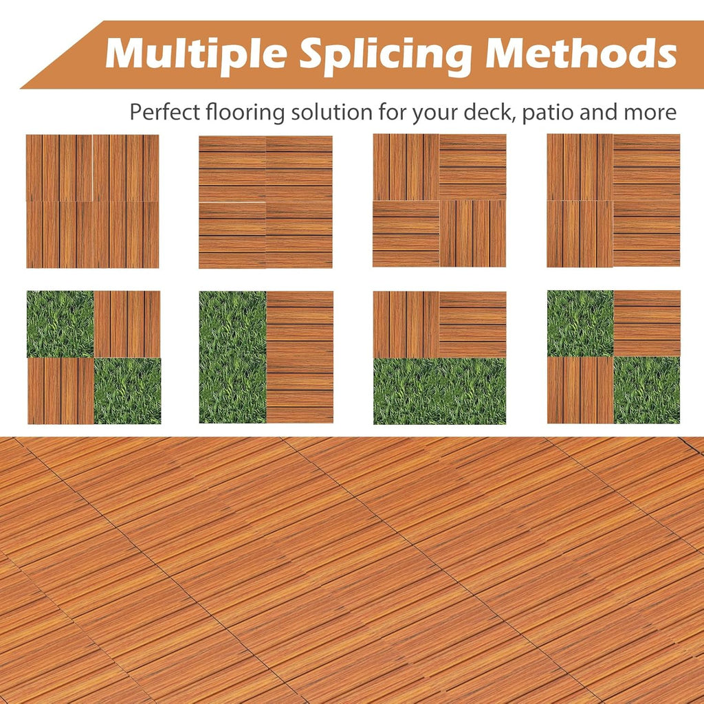 18 Pack Interlocking Deck Tiles - 18 sq.ft Weatherproof Composite Outdoor Flooring Covering, 12" x 12" Patio Decking