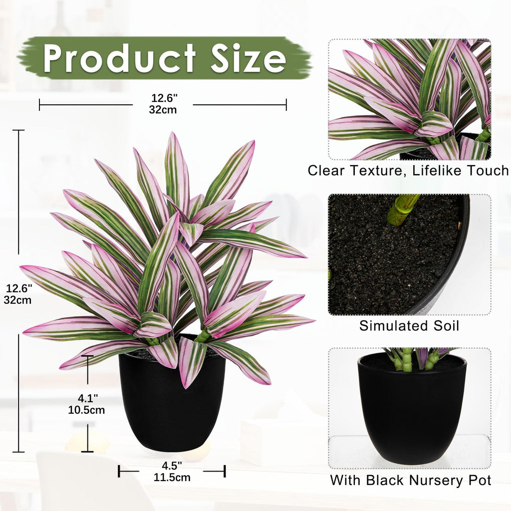Fake Plants Dracaena Artificial Pink Plant in Pot Small Indoor Faux Plants