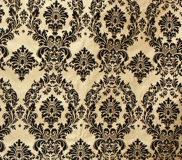 Taffeta Damask Flocking Fabric 58" Wide Sold By The Yard (Black Antique Gold)