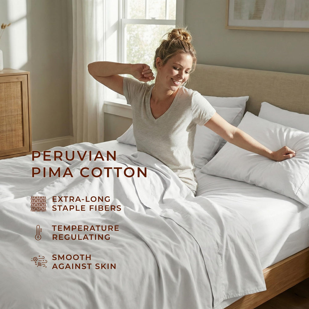 285 Thread Count Percale Full Sheet Set - 100% Peruvian Pima Cotton, 4 Piece (Flat, Fitted, 2 Pillowcases) - Cooling