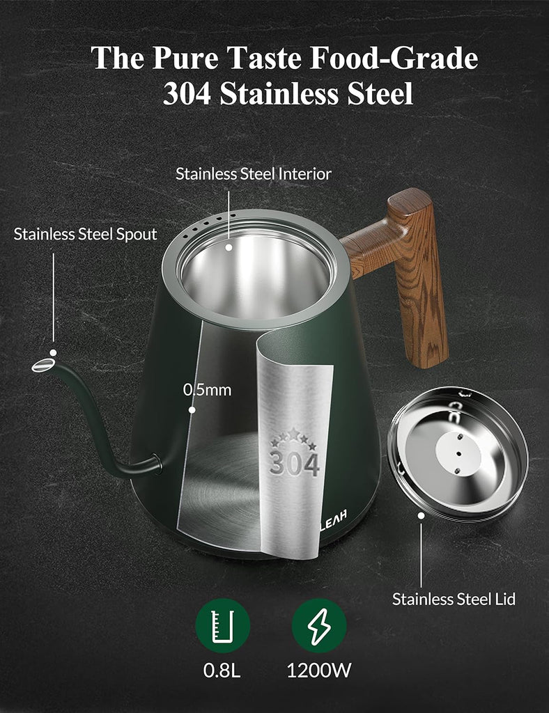 Gooseneck Electric Kettle with Temperature Control - 0.8L Automatic Shut Off Tea & Coffee Kettle, Hot Water Boiler