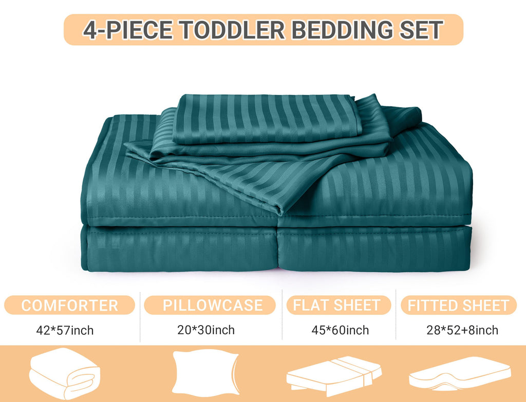Toddler Bedding Set, Fits 55"x30" Toddler Beds, 4-Piece, Teal