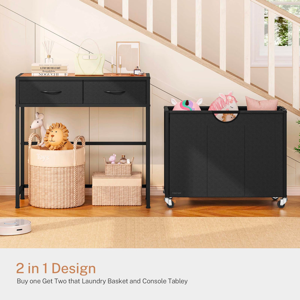 Laundry Sorter 3 Section with Tabletop & 2 Drawers, Rolling Laundry Hamper with Pull-Out and Removable Bags, Laundry