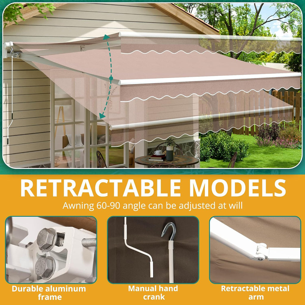 Patio Retractable Awning 13 x 8.2 ft Sun Shade Shelter Cover,Outdoor Patio Awnings for Shop, Restaurant, Cafe