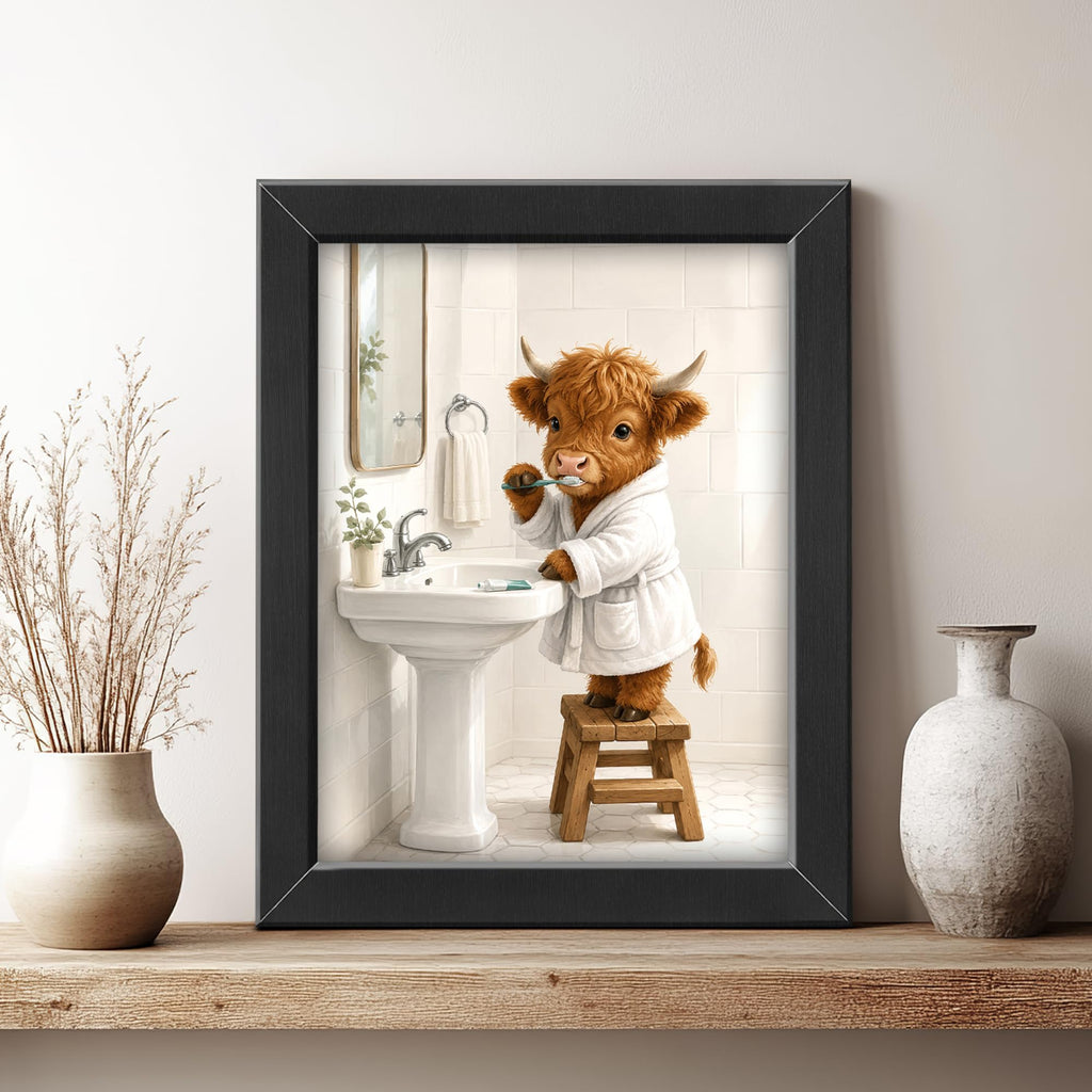 Highland Cow Bathroom Decor Wall Art, Funny Animal Picture 16"x24"