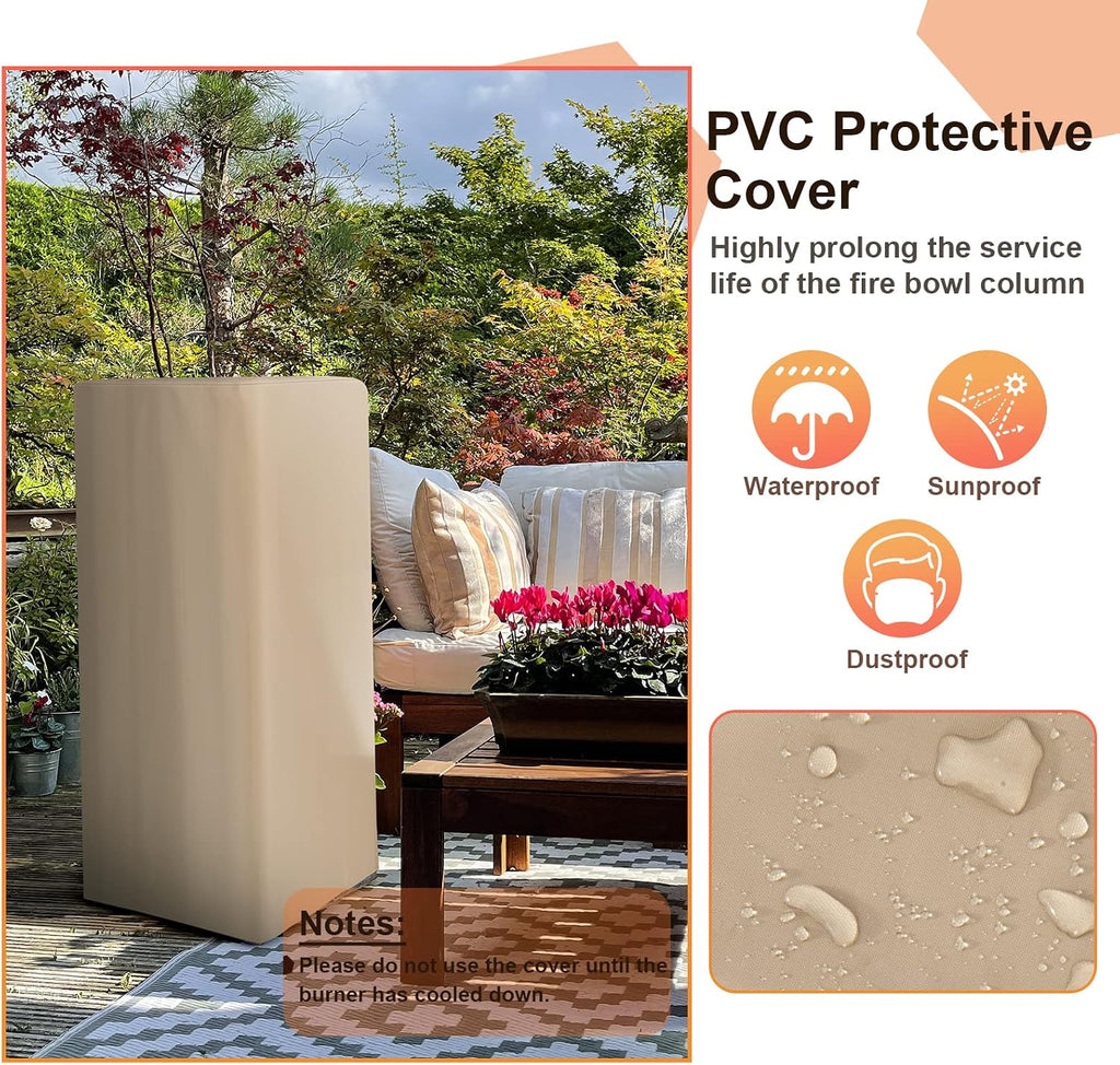 Propane Fire Bowl Column, Outdoor Burning Fire Bowl W/Lava Rocks & PVC Cover, 30,000 BTU Heat Output