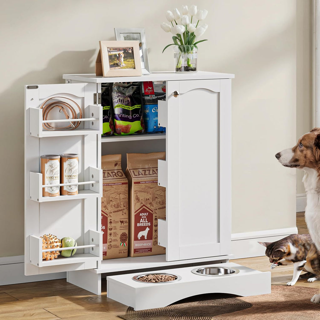 31.7" High Dog Feeding Station with Feeding Bowls, Pet Organizers and Storage Adjustable Shelf, Dog Feeder Station
