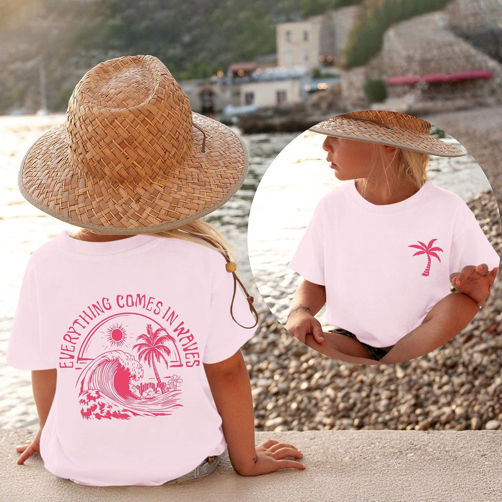 Girls Palm Tree Graphic Tees Beach Hawaiian Cotton T Shirts Tropical Ocean Vibes Outfits Cute Preppy Vacation Tops