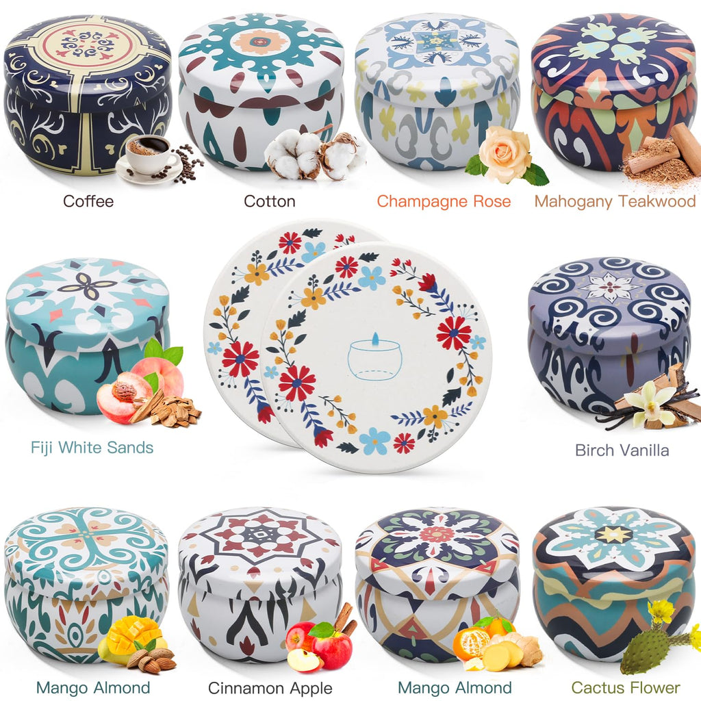 Scented Candles Gift Set, 10 Pack Soy Wax Candles with Two Coasters