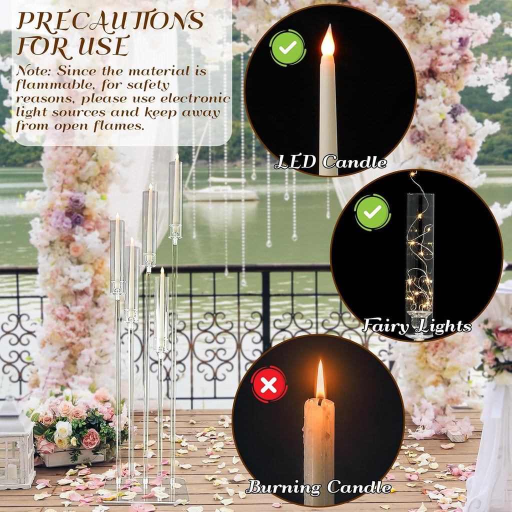 4 Set 5 Arms Acrylic Candelabra Centerpieces 46.4'' Tall Clear Candle Holders Wedding Table Centerpiece Floor Candle