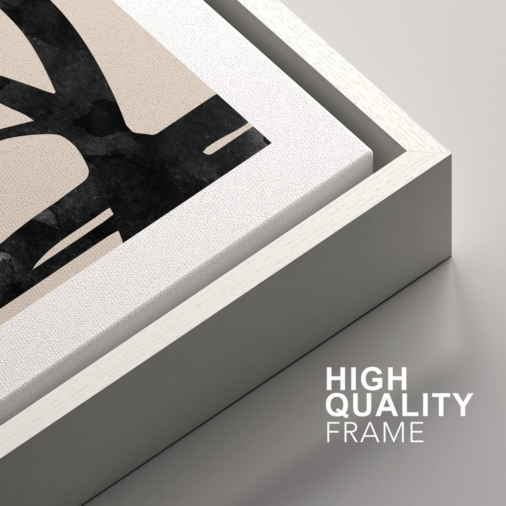 Framed Canvas Print Wall Art Set Mid-Century Black Tan Line Collage Abstract Shapes Illustrations Modern Art Bohemian
