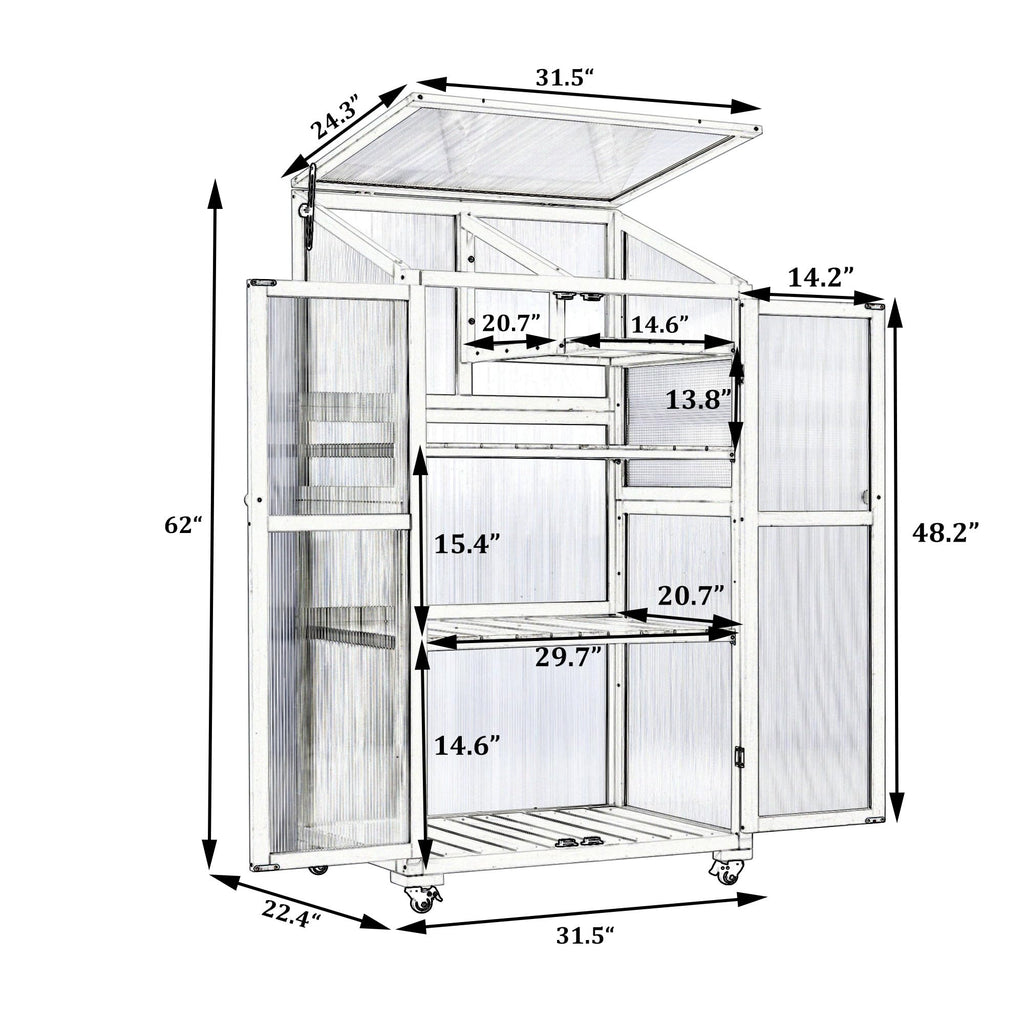 Wooden Greenhouse, Cold Frame Portable Greenhouse with Wheels and Adjustable Shelves for Indoor Outdoor Patio Balcony