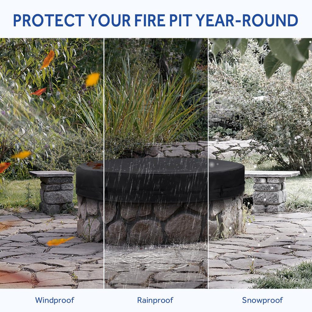 Round Fire Pit Cover, 52-56 Inch In Ground Fire Pit Cover for Outdoor Patio Built in Fire Pit, Heavy Duty Round Gas