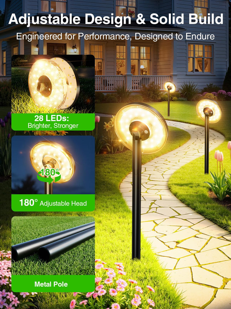 3X Larger & Taller Solar Pathway Lights Outdoor, 6 Pack Metal Solar Powered Garden Lights Waterproof, 2 Lighting