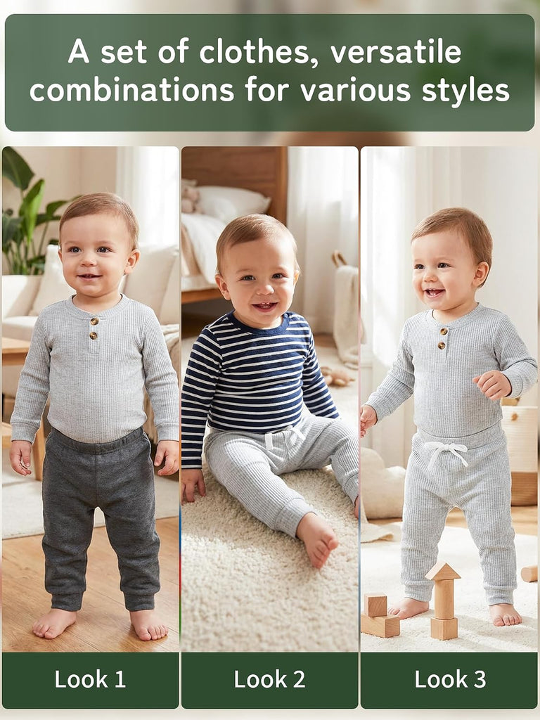 Newborn Baby Boy Girl Clothes Infant Ribbed Romper Cotton Long Sleeve Pant Sets for 0~ Infant