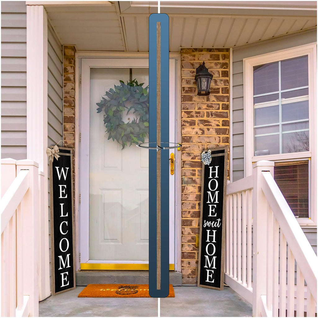 Outdoor Welcome Sign for Front Porch 2 Sided 45"X9" Wood Black
