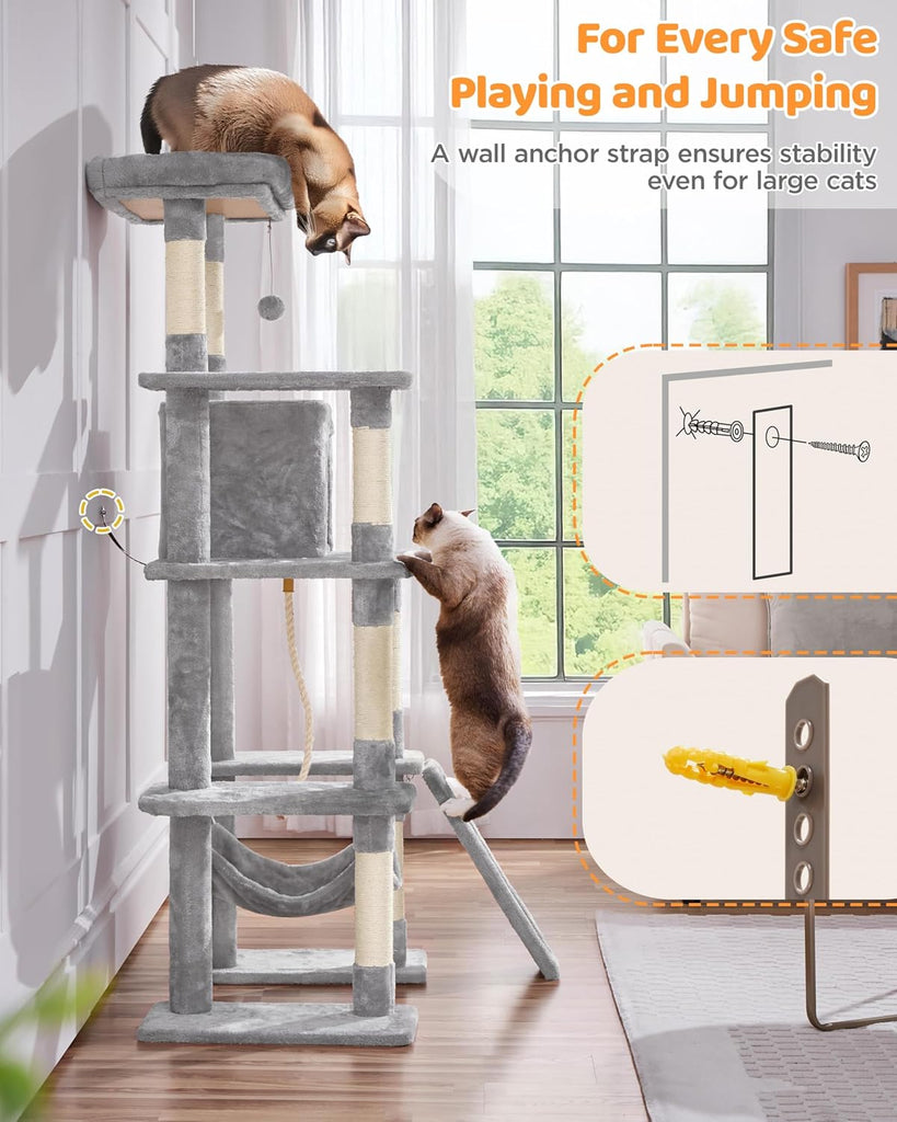 63in Sturdy Large Cat Tree for Indoor Heavy Cats, Tall Tower