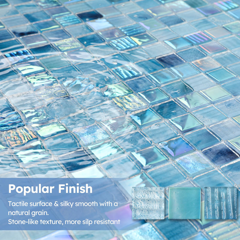 Pool Glass Mosaic Tiles, Iridescent Aqua, 1 Inch Sqaure, 5 Sheets