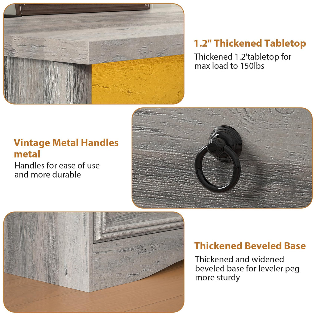 Grey 6 Drawer Dresser with LED Lights and Charging Station, Wood 6 Chest Drawers, Large Storage for Clothes, Taupe