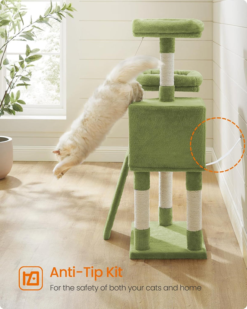 Cat Tree, 45.3-Inch Cute Cat Tower, Plush Climbing Condo, Green