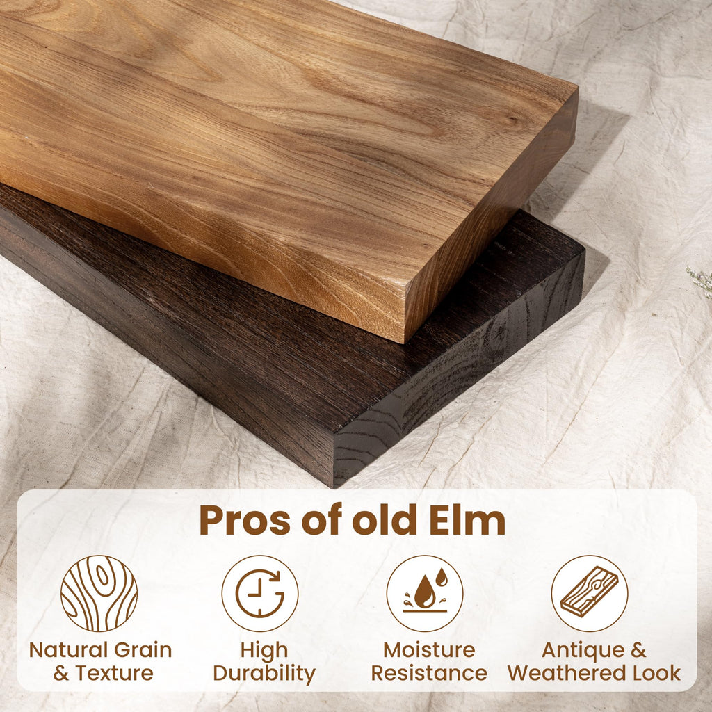 40" Wall Mounted Floating Shelves, Natural Elm Wood, 1 Pack