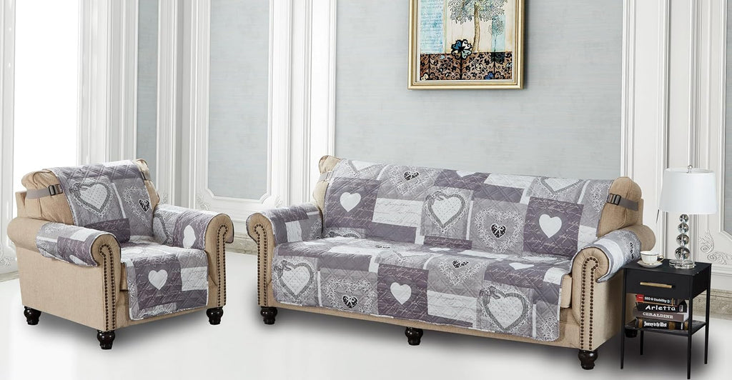 Grey Heart Love Patchwork Couch Sofa Slip Cover for Dogs