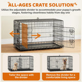 42 inch Double Door Dog Crate w/Divider for Puppy to Adult XL Collapsible Metal Crate with Removable Tray Wire Dog