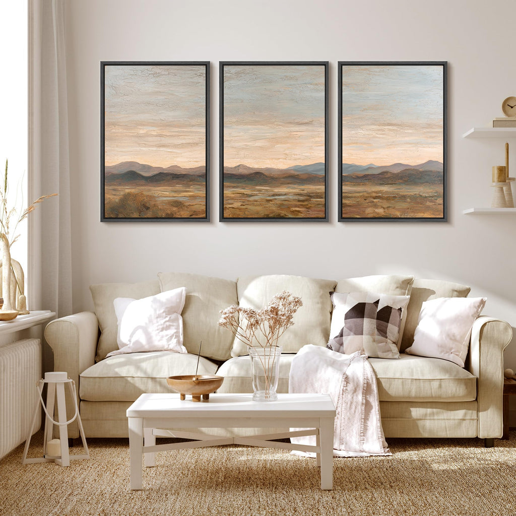 Framed Wall Art Print Set Warm Desert Mountain Landscape Illustrations Modern Art Boho Decorative Colorful Chic