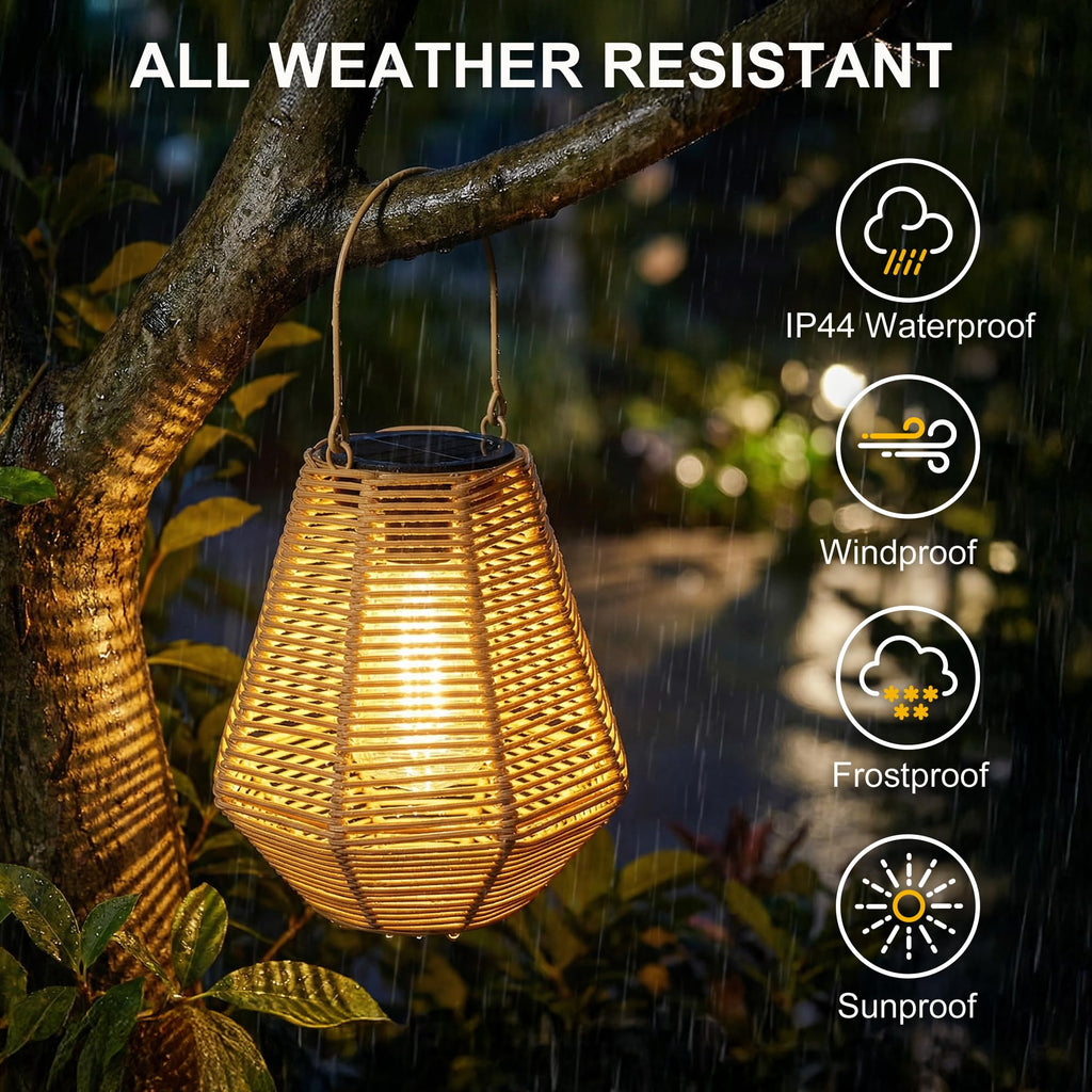 Solar Lantern Outdoor Waterproof, 4 Pack Rattan Hanging Lights