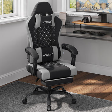 Ergonomic Gaming Chair, Office Chair with Lumbar Support Massage and Removable Footrest, Swivel Chair with Large