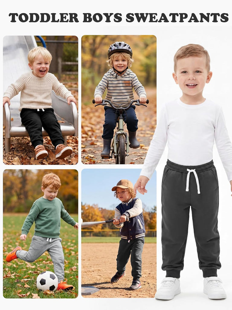 4 Pack Toddler Boys Sweatpant Kids Athletic Jogger Pant Pure Cotton
