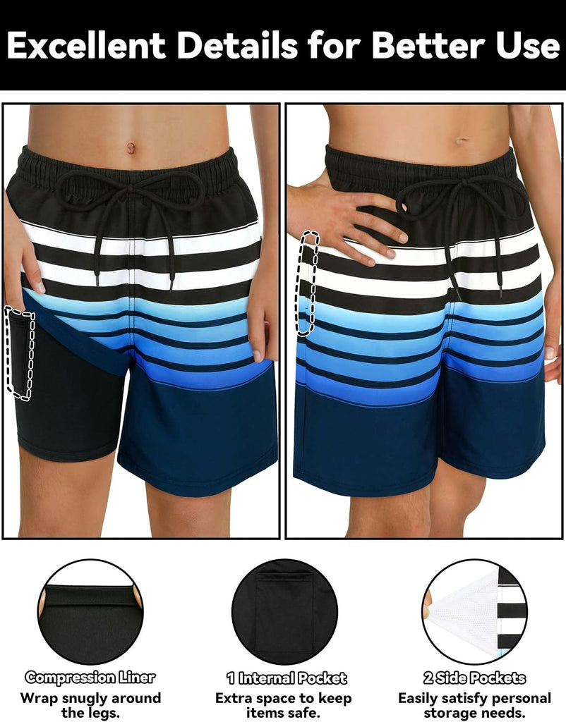 Boys Swim Trunks with Compression Liner Kids Bathing Suit Boys Board Shorts Quick Dry Teen Swimsuit Kids Swim Shorts