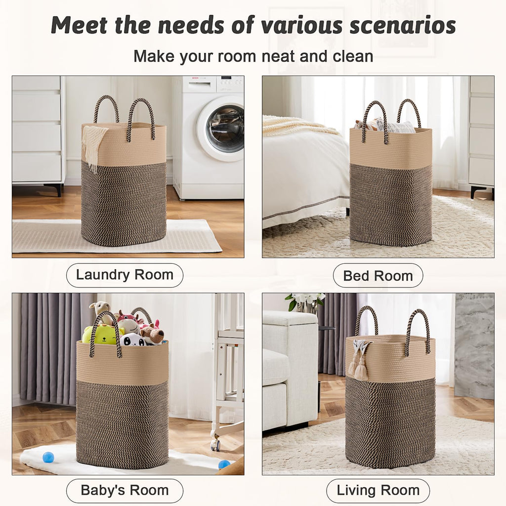 Basket,Woven Cotton Rope Laundry Hamper,Versatile Storage for Dirty Clothes,Baby Toys,and Blankets ,and Living Room